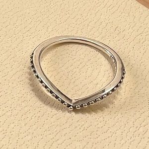 Pandora Silver Beaded Wishbone Ring, stackable